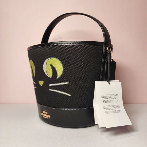 NWT Coach CW532 Halloween Trick Or Treat Bucket Black Cat Face - Picture 2 of 6